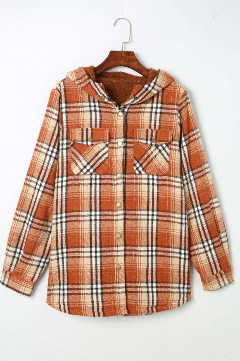 Plaid Button Up Long Sleeve Hooded Jacket - Trendsi - Flyclothing LLC