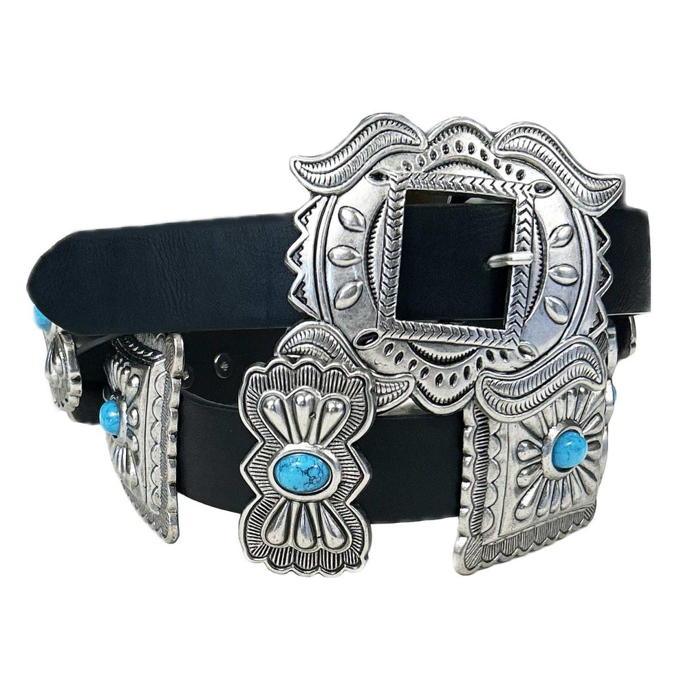 Rockmount Ranch Ware Black Leather Belt with Rectangle Conchos and Butterfly Buckle - Rockmount Clothing - Flyclothing LLC