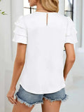 Smocked Round Neck Ruffled Layered Sleeve Blouse - Trendsi - Flyclothing LLC