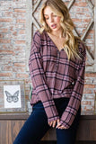 Heimish Full Size Plaid V-Neck Long Sleeve Top - Trendsi - Flyclothing LLC