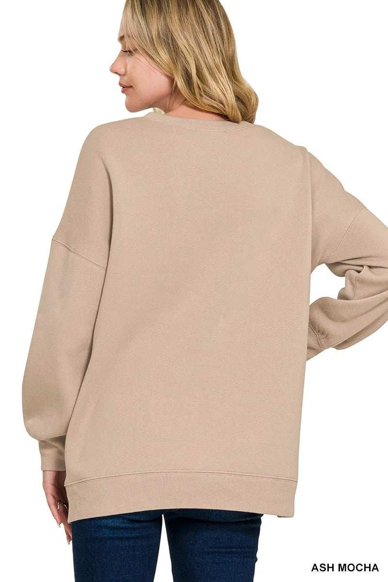 Zenana Full Size Fleece Hi-low Boyfriend Sweatshirts with Pockets Plus Size - Trendsi - Flyclothing LLC