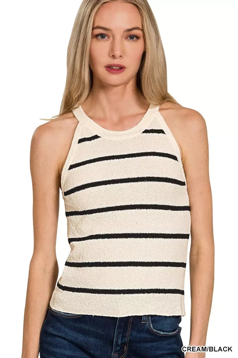 Zenana Stripe Sweater Tank Top - Trendsi - Flyclothing LLC