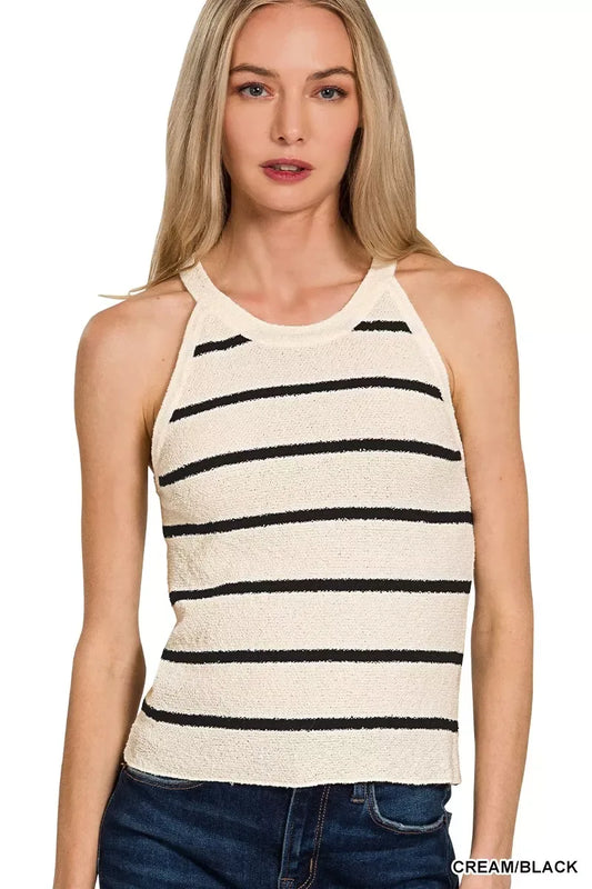 Zenana Stripe Sweater Tank Top - Trendsi - Flyclothing LLC