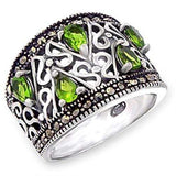51411 - Antique Tone 925 Sterling Silver Ring with Synthetic Spinel in Peridot - Alamode - Flyclothing LLC