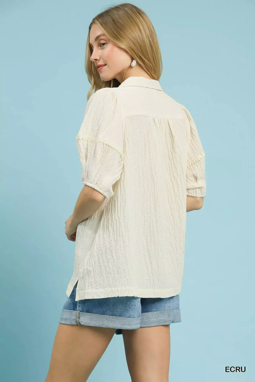Umgee Textured Puff Sleeve Blouse - Trendsi - Flyclothing LLC