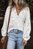 Eyelet V-Neck Long Sleeve Blouse - Trendsi - Flyclothing LLC