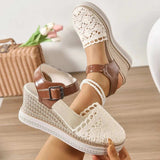 Round Toe Wedge Sandals - Trendsi - Flyclothing LLC