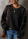 Pearl Detail Round Neck Long Sleeve Sweater - Trendsi - Flyclothing LLC