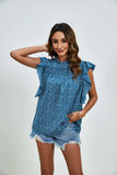 Ruffled Ditsy Floral Mock Neck Cap Sleeve Blouse - Trendsi - Flyclothing LLC