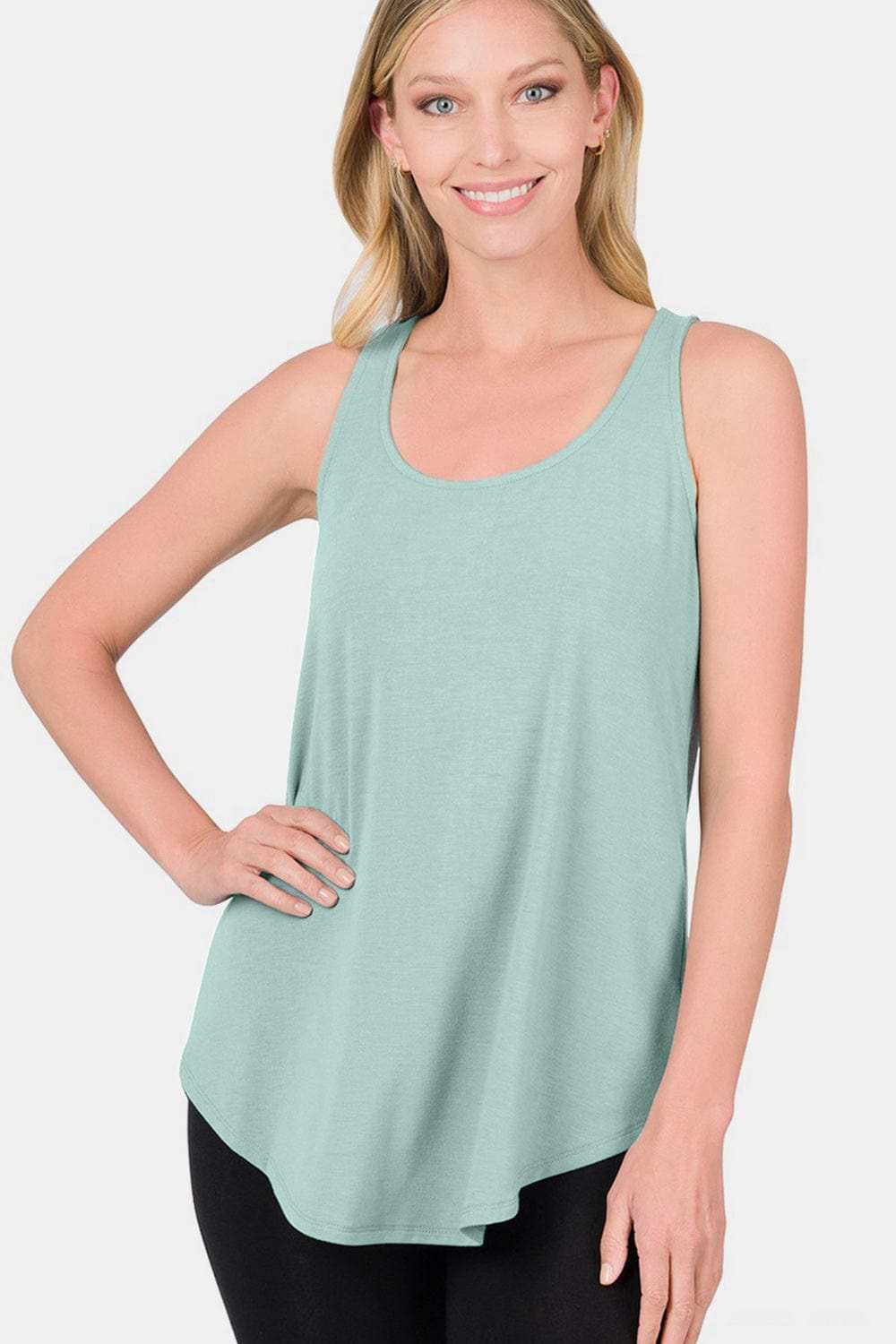 Zenana Round Neck Curved Hem Tank - Trendsi - Flyclothing LLC