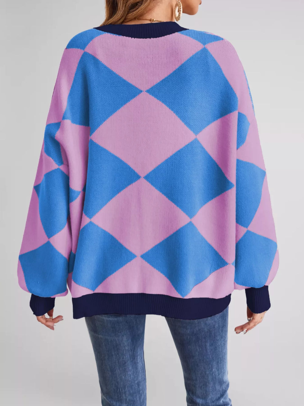 Diamond Pattern Button-Up Knit Cardigan - Trendsi - Flyclothing LLC