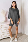 Basic Bae Full Size Soft Rayon Three-Quarter Sleeve Top and Shorts Set - Trendsi - Flyclothing LLC