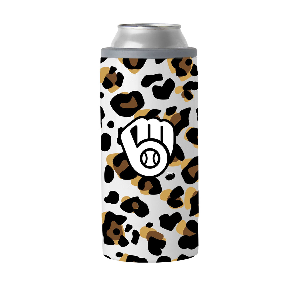 Milwaukee Brewers 12oz Leopard Slim Can Coolie - Logo Brands - Flyclothing LLC
