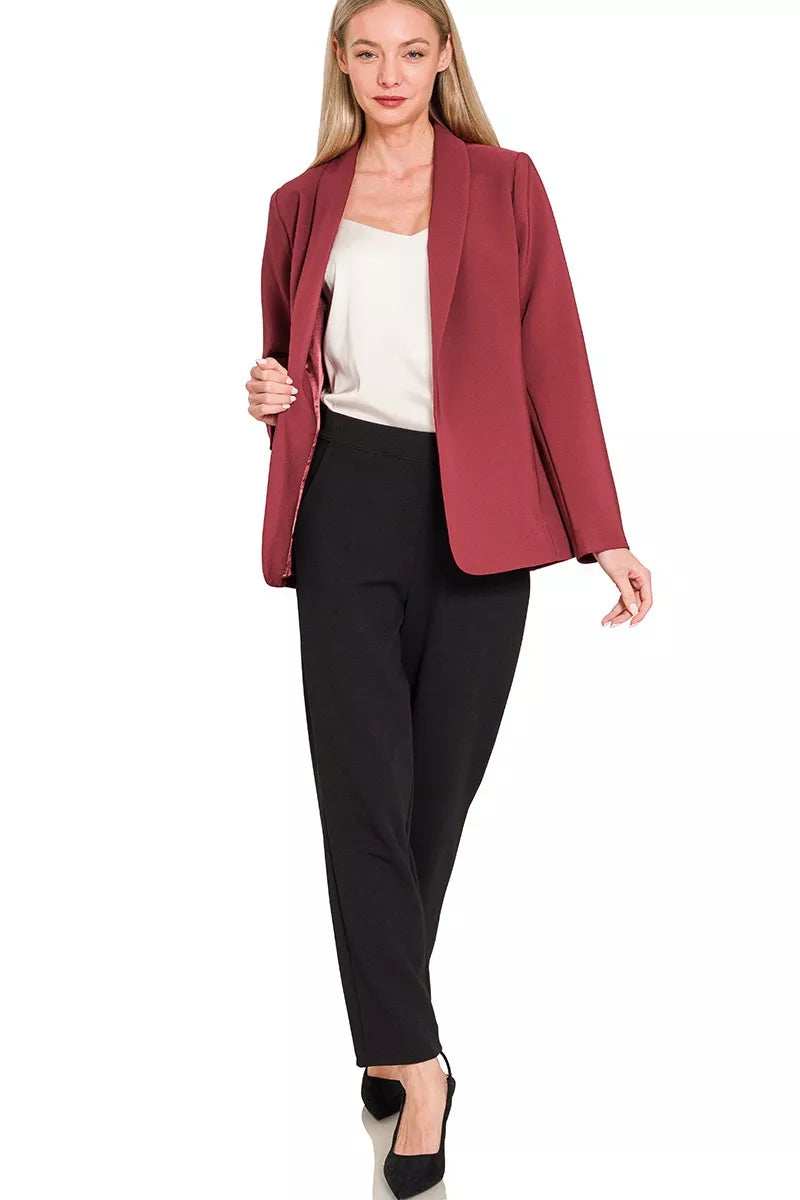 Zenana Woven Long Sleeve Blazer With Lining - Trendsi - Flyclothing LLC