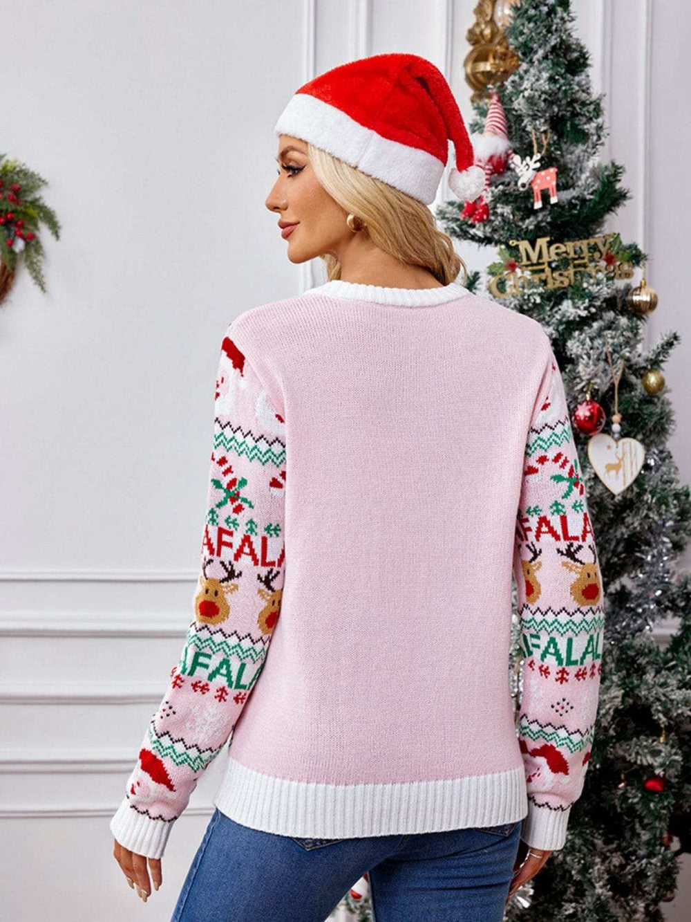 Christmas Element Round Neck Long Sleeve Sweater - Trendsi - Flyclothing LLC