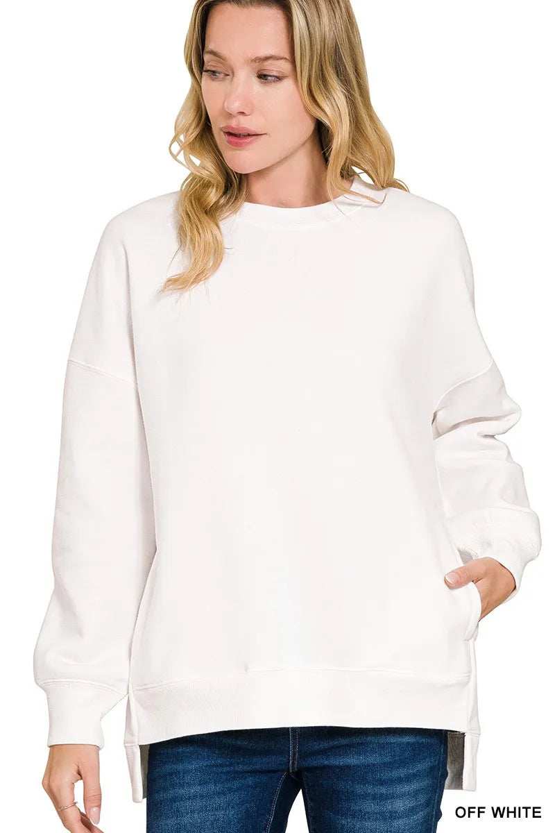 Zenana Fleece Hi-low Boyfriend Sweatshirts with Pockets - Trendsi - Flyclothing LLC