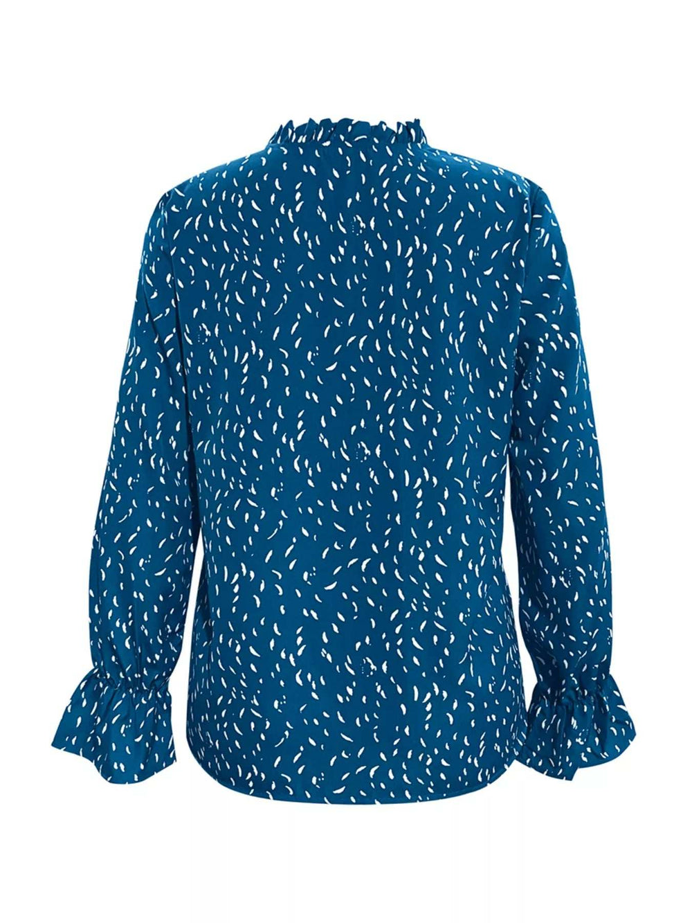 Ruffled Printed Tie Neck Long Sleeve Blouse - Trendsi - Flyclothing LLC