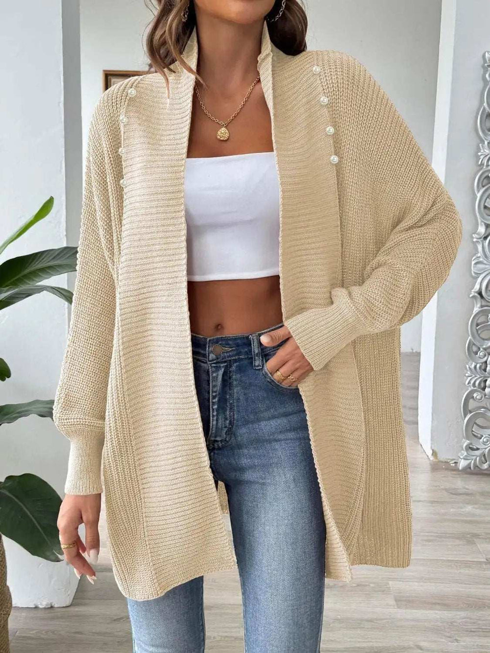 Open Front Long Sleeve Cardigan - Trendsi - Flyclothing LLC