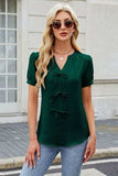 Notched Short Sleeve Blouse - Trendsi - Flyclothing LLC