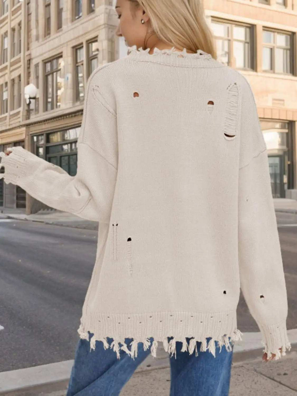 US Flag Distressed Round Neck Long Sleeve Sweater - Trendsi - Flyclothing LLC