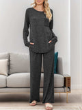 Round Neck Long Sleeve Top and Pants Set - Trendsi - Flyclothing LLC