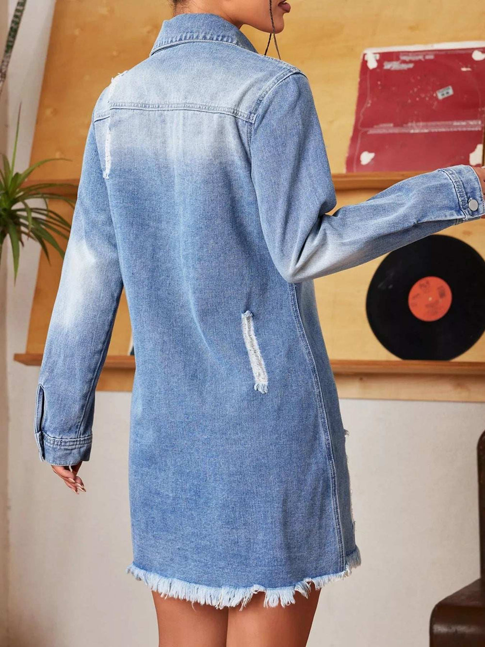 Distressed Raw Hem Denim Mini Dress - Trendsi - Flyclothing LLC