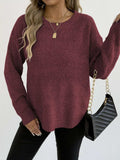 Textured Knit Relaxed Fit Round Neck Sweater - Trendsi - Flyclothing LLC