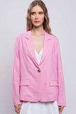 Love Tree One-Button Long Sleeve Linen Blazer - Trendsi - Flyclothing LLC