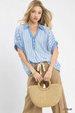 Umgee Stripe Collared Oversized Top - Trendsi - Flyclothing LLC