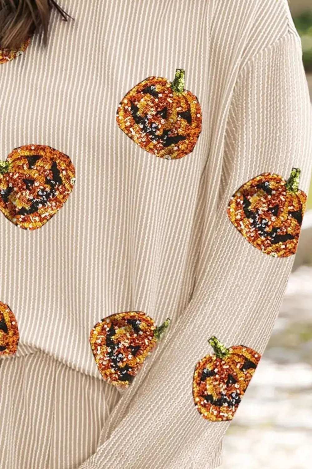 Sequin Pumpkin Round Neck Top and Shorts Set - Trendsi - Flyclothing LLC