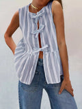 Tied Striped Round Neck Tank - Trendsi - Flyclothing LLC