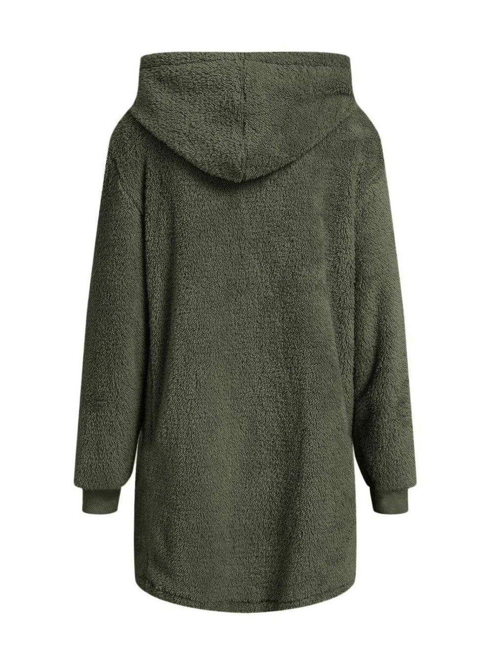 Fuzzy Pocketed Zip Up Long Sleeve Hooded Jacket - Trendsi - Flyclothing LLC