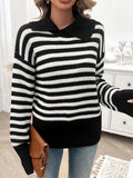 Striped Collared Neck Long Sleeve Sweater - Trendsi - Flyclothing LLC