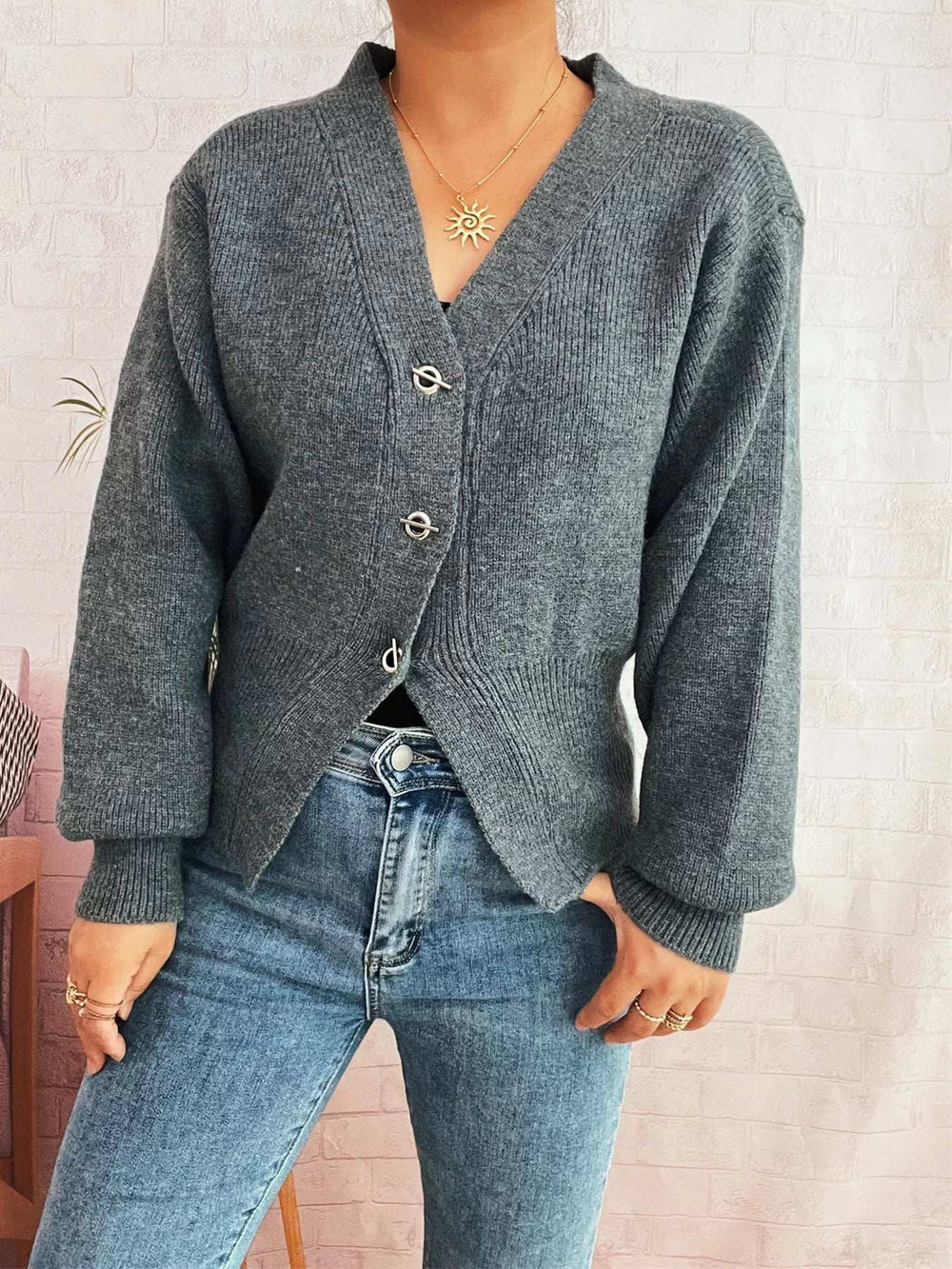 Button Up Long Sleeve Cardigan - Trendsi - Flyclothing LLC