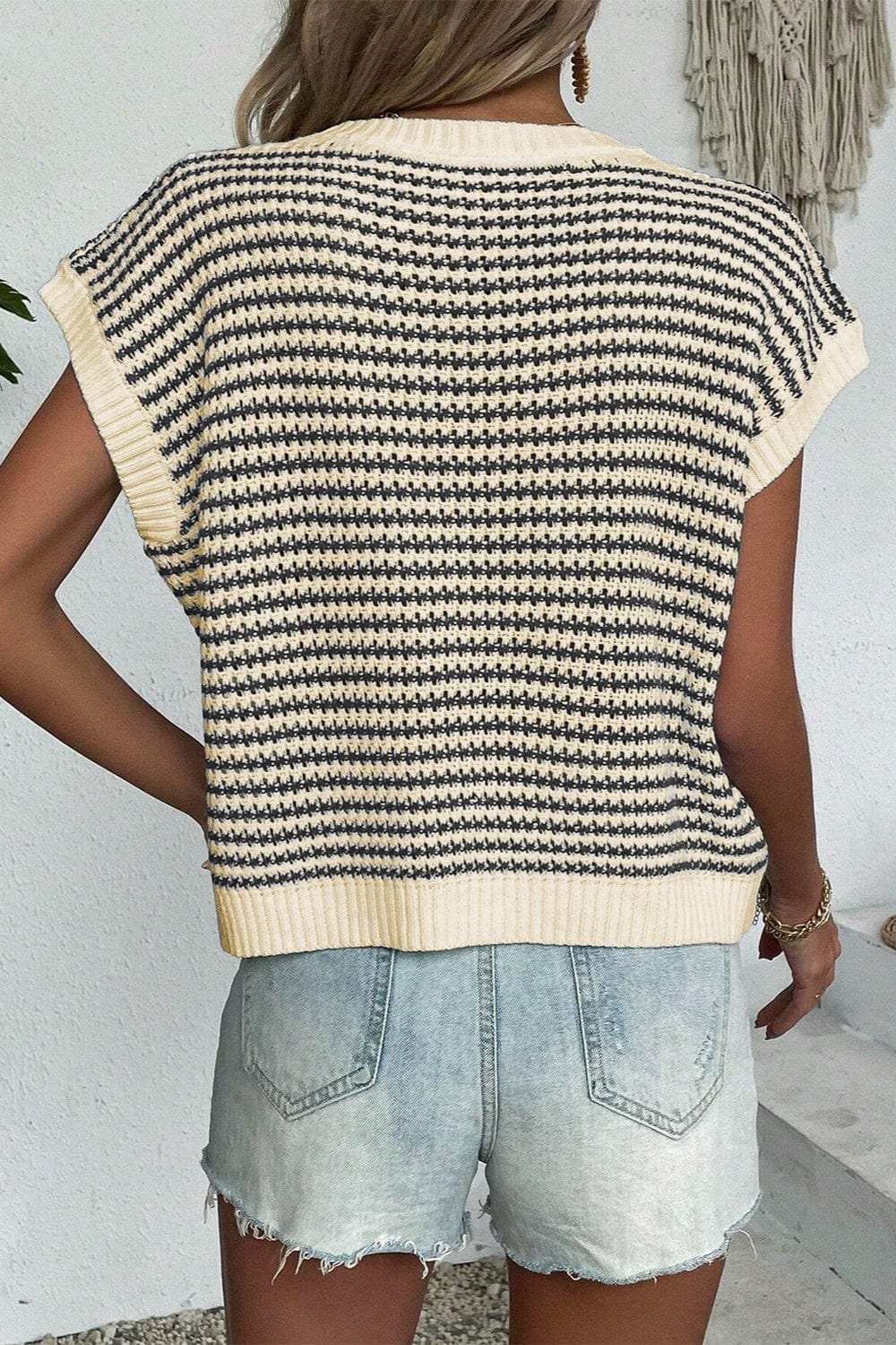 Striped Round Neck Sweater Vest - Trendsi - Flyclothing LLC