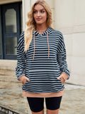 Drawstring Contrast Striped Long Sleeve Hoodie - Trendsi - Flyclothing LLC