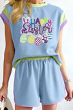 HAPPY EASTER Sequin Round Neck Top and Short Set - Trendsi - Flyclothing LLC