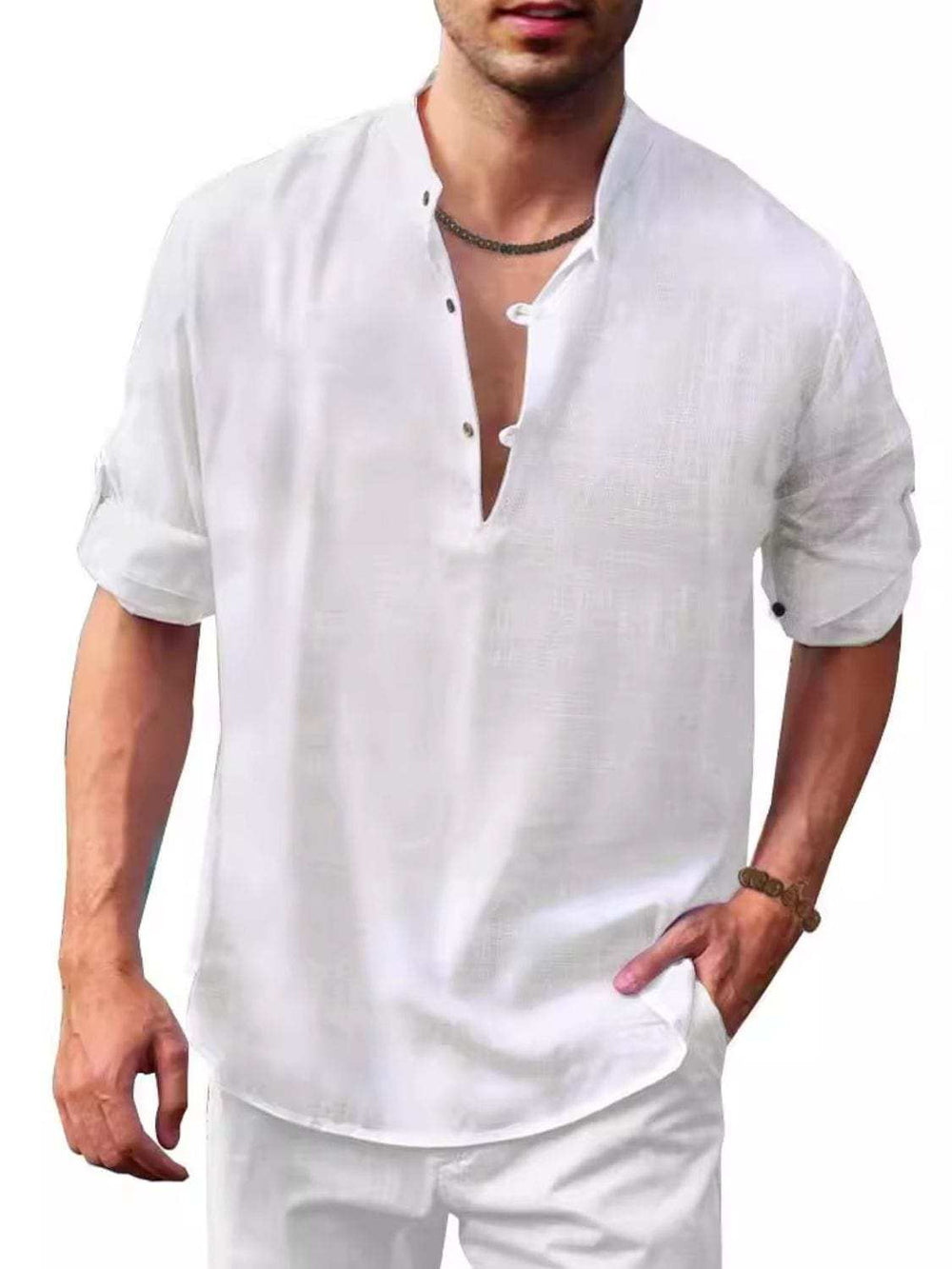 Men's Full Size Half Button Long Sleeve Shirt Plus Size - Trendsi - Flyclothing LLC