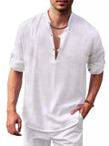 Men's Full Size Half Button Long Sleeve Shirt Plus Size - Trendsi - Flyclothing LLC