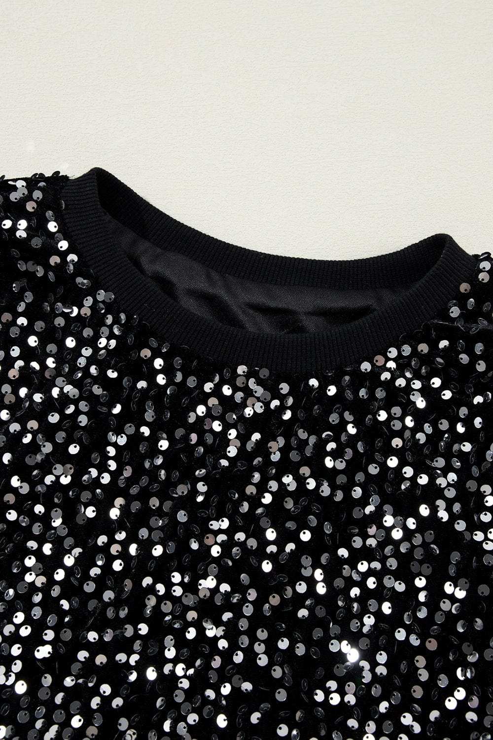 Sequin Round Neck Long Sleeve Blouse - Trendsi - Flyclothing LLC