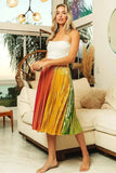 BiBi Metallic Color Block Pleats Midi Skirt - Trendsi - Flyclothing LLC