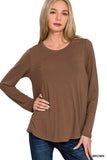 Zenana Flowy Round Hem Rayon Long Sleeve Top - Trendsi - Flyclothing LLC