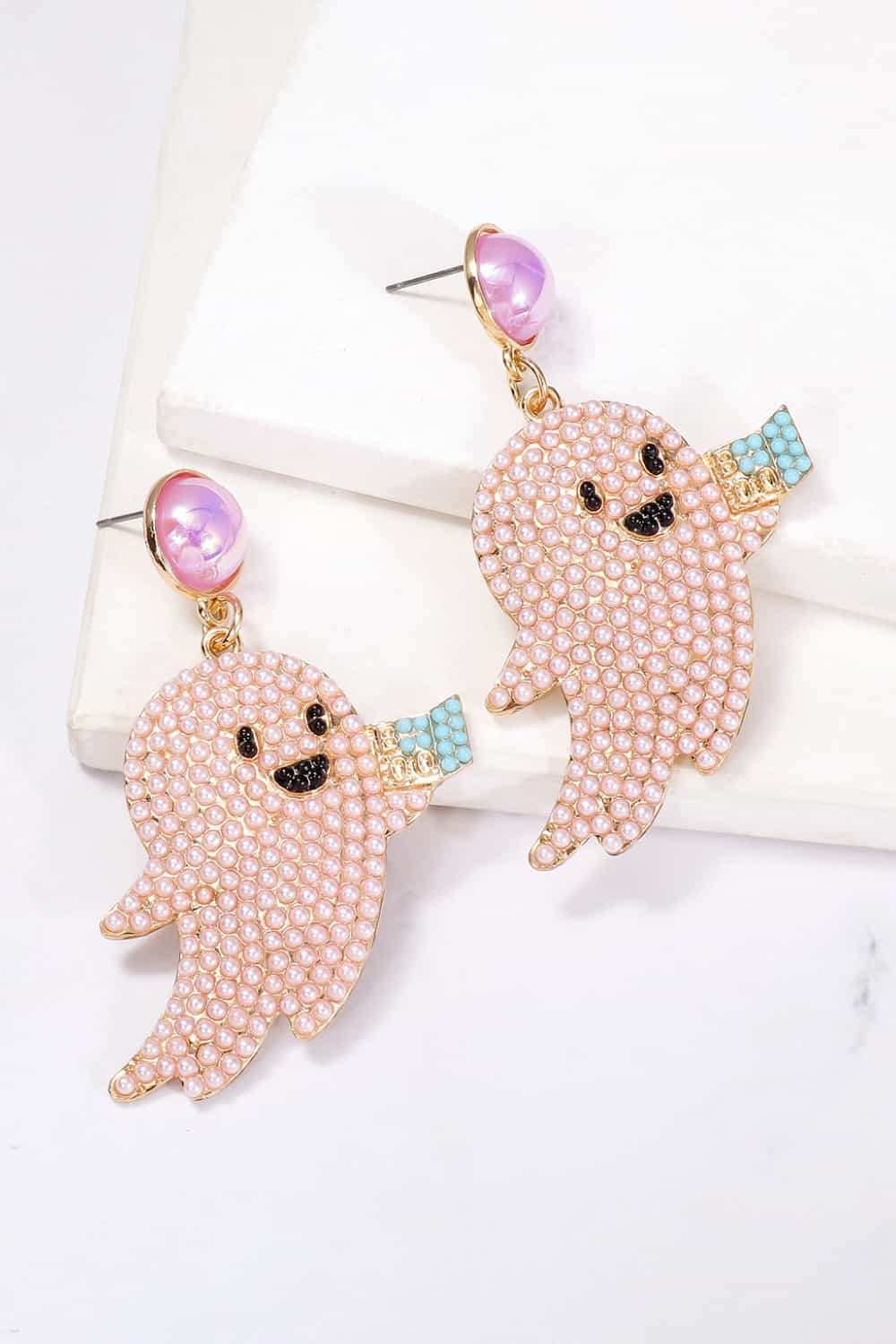 Ghost Shape Synthetic Pearl Dangle Earrings - Trendsi - Flyclothing LLC