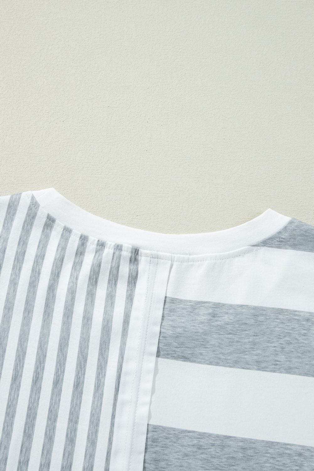 Stripe Mixed Short Sleeve Shift Mini Tee Dress - Trendsi - Flyclothing LLC