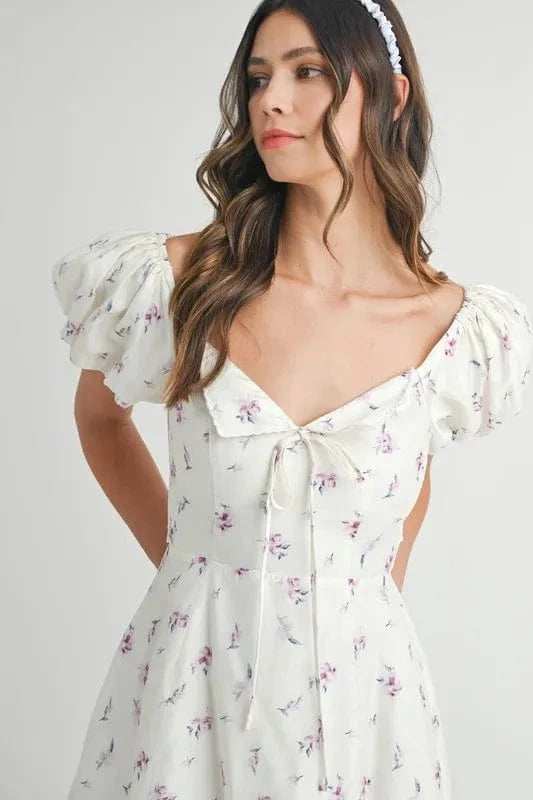 MABLE Floral Print Puff Sleeve Mini Dress - Trendsi - Flyclothing LLC