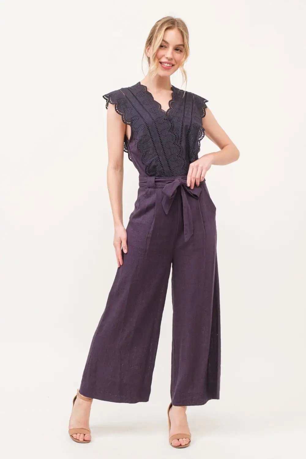 And The Why Laced Surplice Tie Waist Jumpsuit - Trendsi - Flyclothing LLC