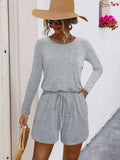 Long Sleeve Drawstring Romper - Trendsi - Flyclothing LLC