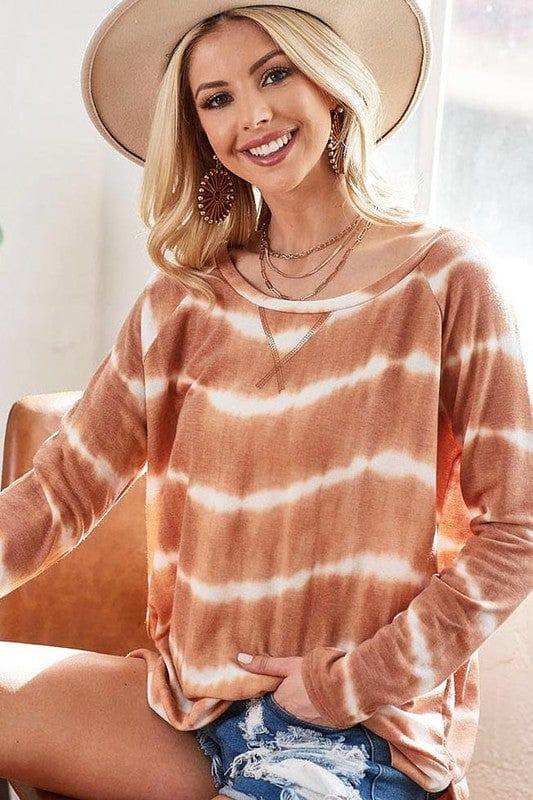 BiBi Tie Dye French Terry T-Shirt With Side Slits - Trendsi - Flyclothing LLC