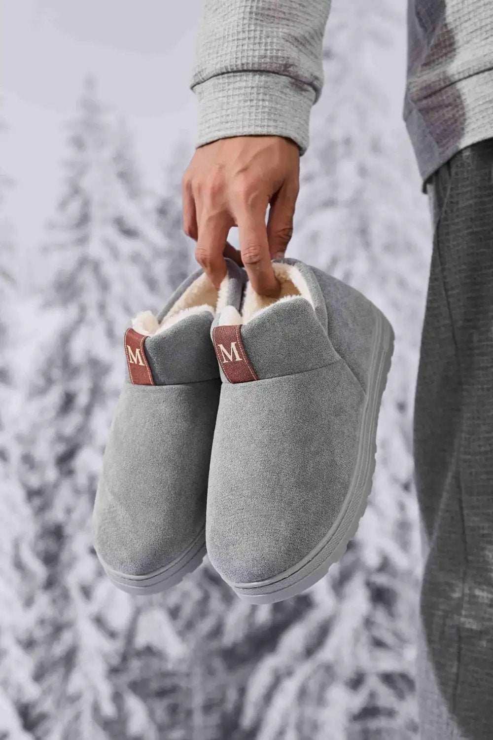 Letter M Suede Round Toe Slippers - Trendsi - Flyclothing LLC