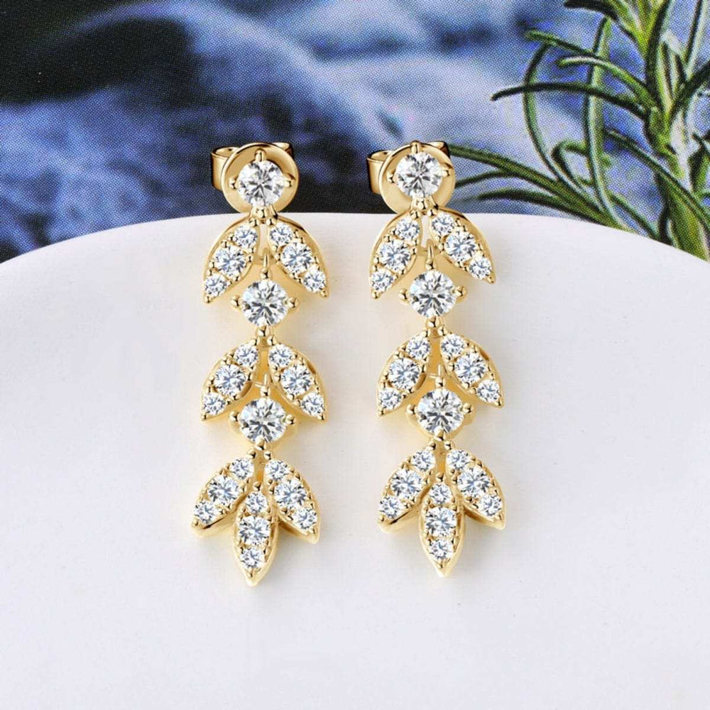 925 Sterling Silver Moissanite Leaf Earrings - Trendsi - Flyclothing LLC